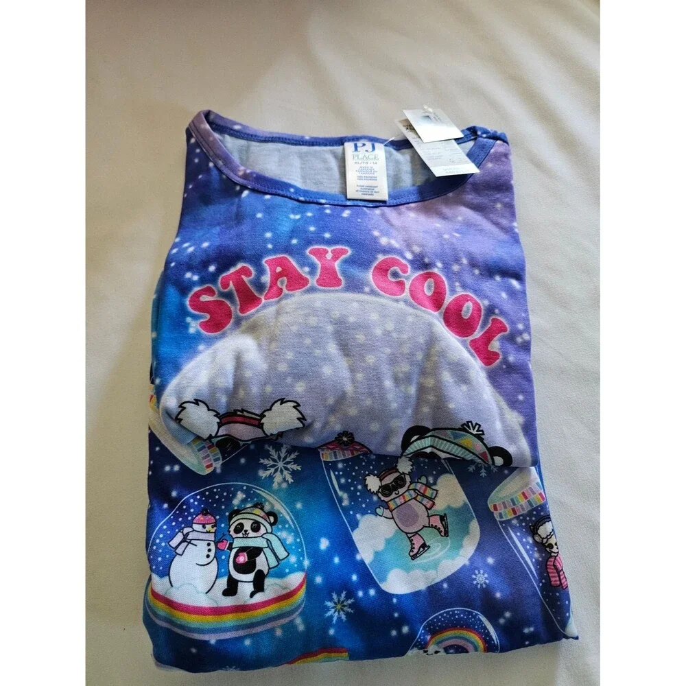 Pj Place Stay Cozy Snow Friends Galaxy Blue Kids Pajama Set- New